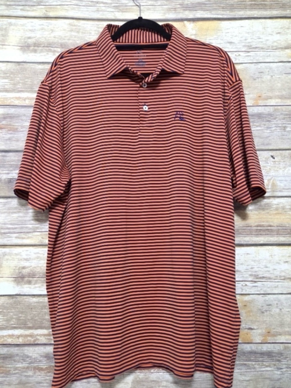 RHOBACK Orange Navy Stripe Golf Logo Short Sleeve Polo Shirt Size XL